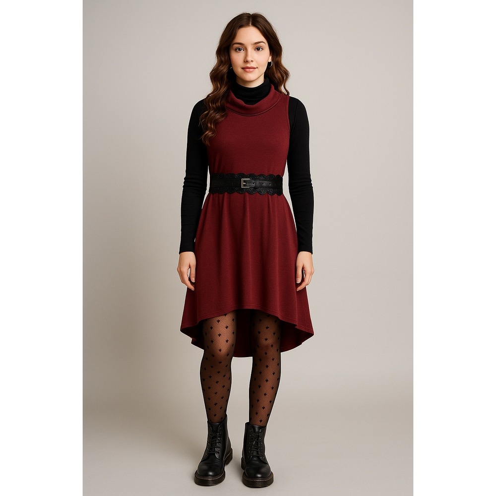 Umgee Women's Small‎ Burgundy High Low Dress Soft Stretch Jersey Boho Indie - Picture 2 of 14